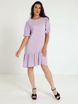 Peplum Hem Dress With Elasticated Cuff - Lilac