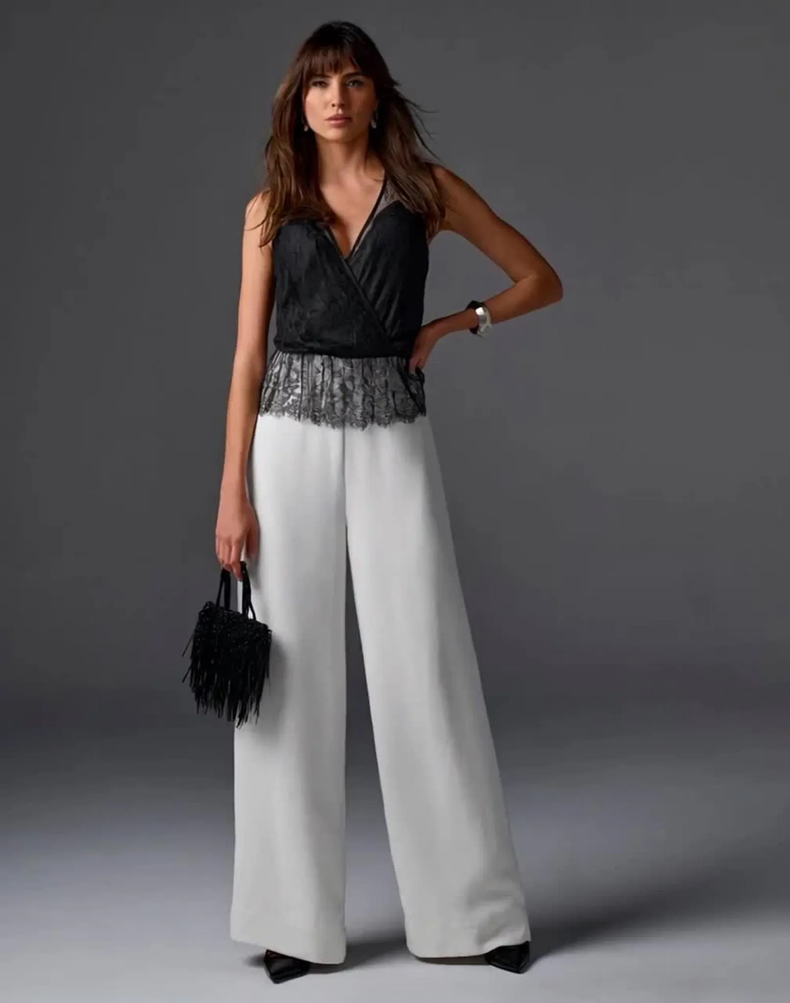 Peplum Lace Jumpsuit Black/White