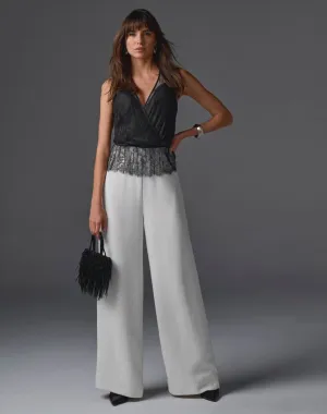 Peplum Lace Jumpsuit Black/White