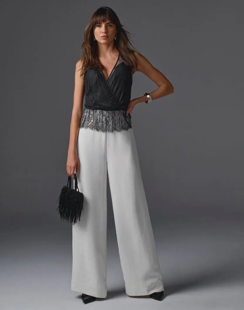Peplum Lace Jumpsuit Black/White