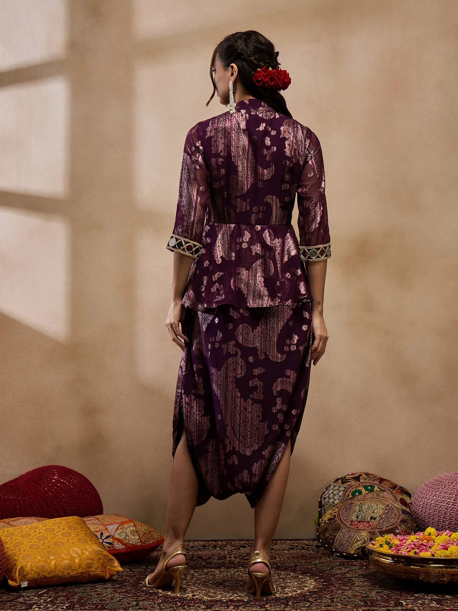Peplum Low Crotch Jumpsuit In Purple Color
