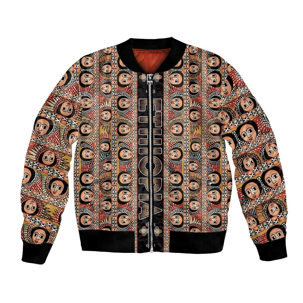 Personalized Ethiopia Bomber Jacket Ethiopian Tewahedo Angel Orthodox Black Color LT15