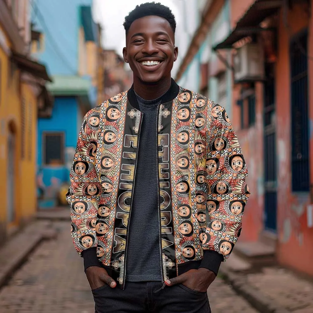 Personalized Ethiopia Bomber Jacket Ethiopian Tewahedo Angel Orthodox Black Color LT15