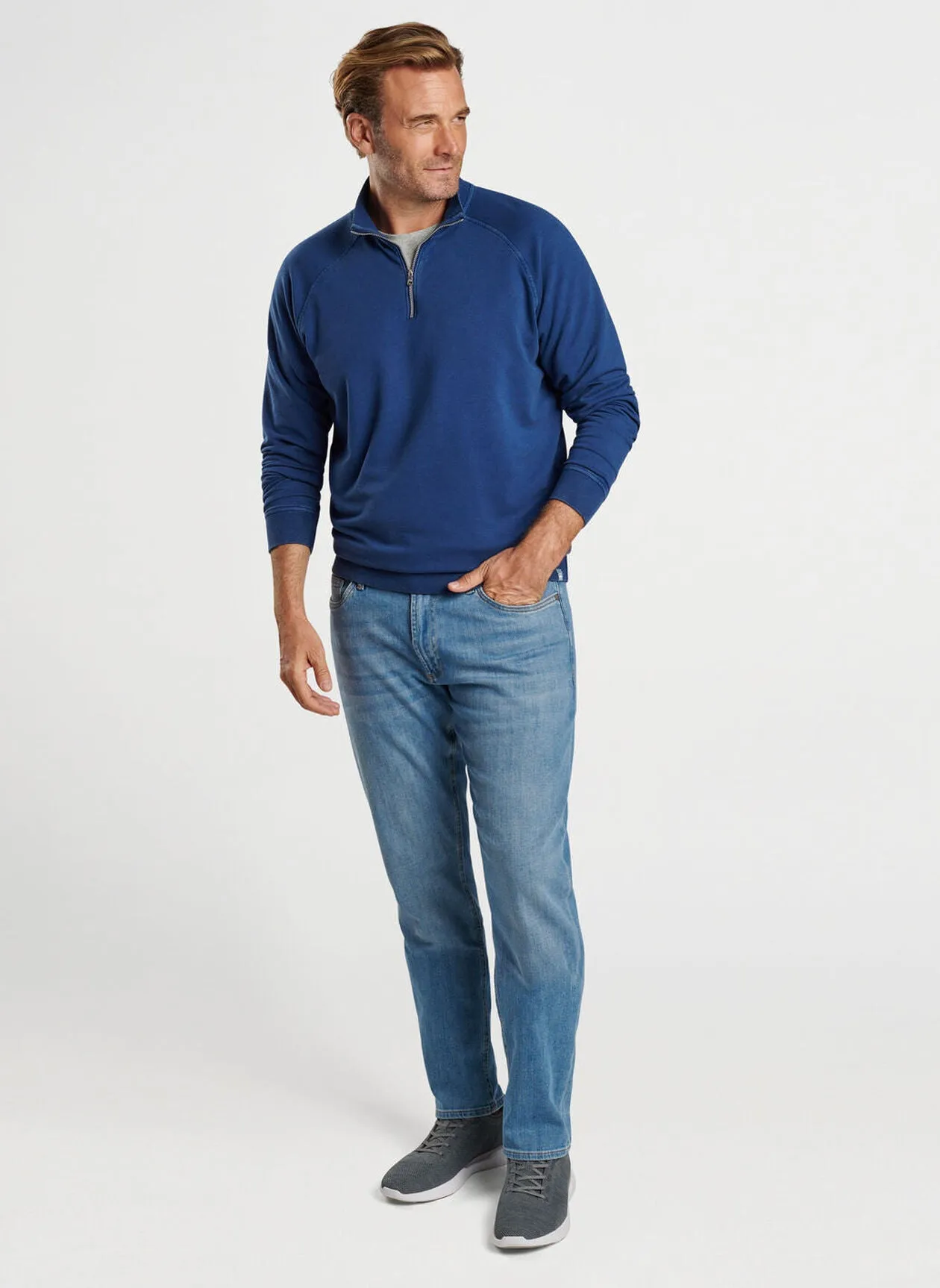 Peter Millar Mens Classic Fit Lava Wash Quarter Zip - WASHED NAVY