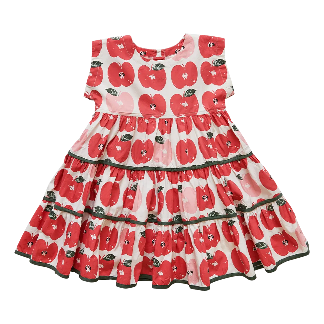 Pink Chicken Apple Stamp Girls Peachy Dress