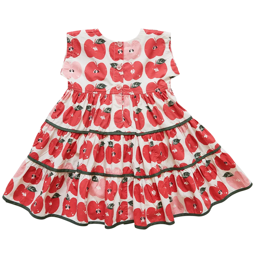 Pink Chicken Apple Stamp Girls Peachy Dress