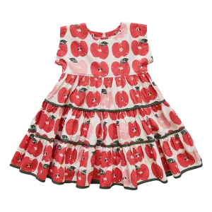 Pink Chicken Apple Stamp Girls Peachy Dress