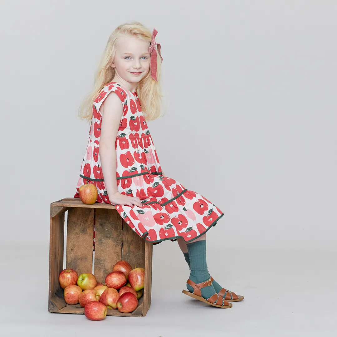 Pink Chicken Apple Stamp Girls Peachy Dress