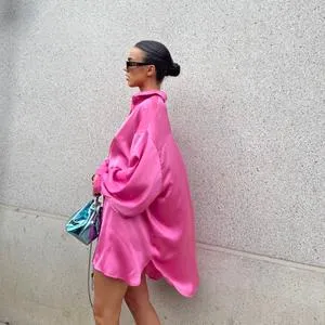 Pink Sateen Oversized Mini Shirt-Dress