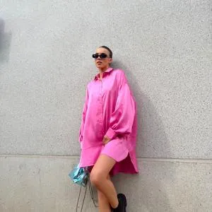 Pink Sateen Oversized Mini Shirt-Dress