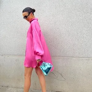 Pink Sateen Oversized Mini Shirt-Dress