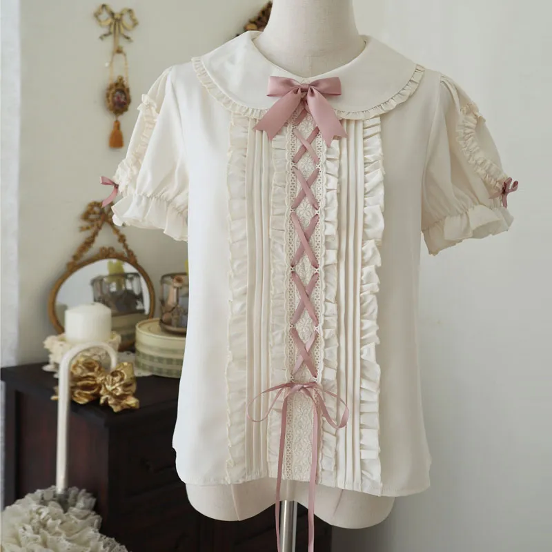 Plaid Bow Skirt Lace Top Set