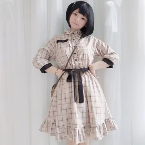 Plaid Long Sleeve Vintage Dress UB6168