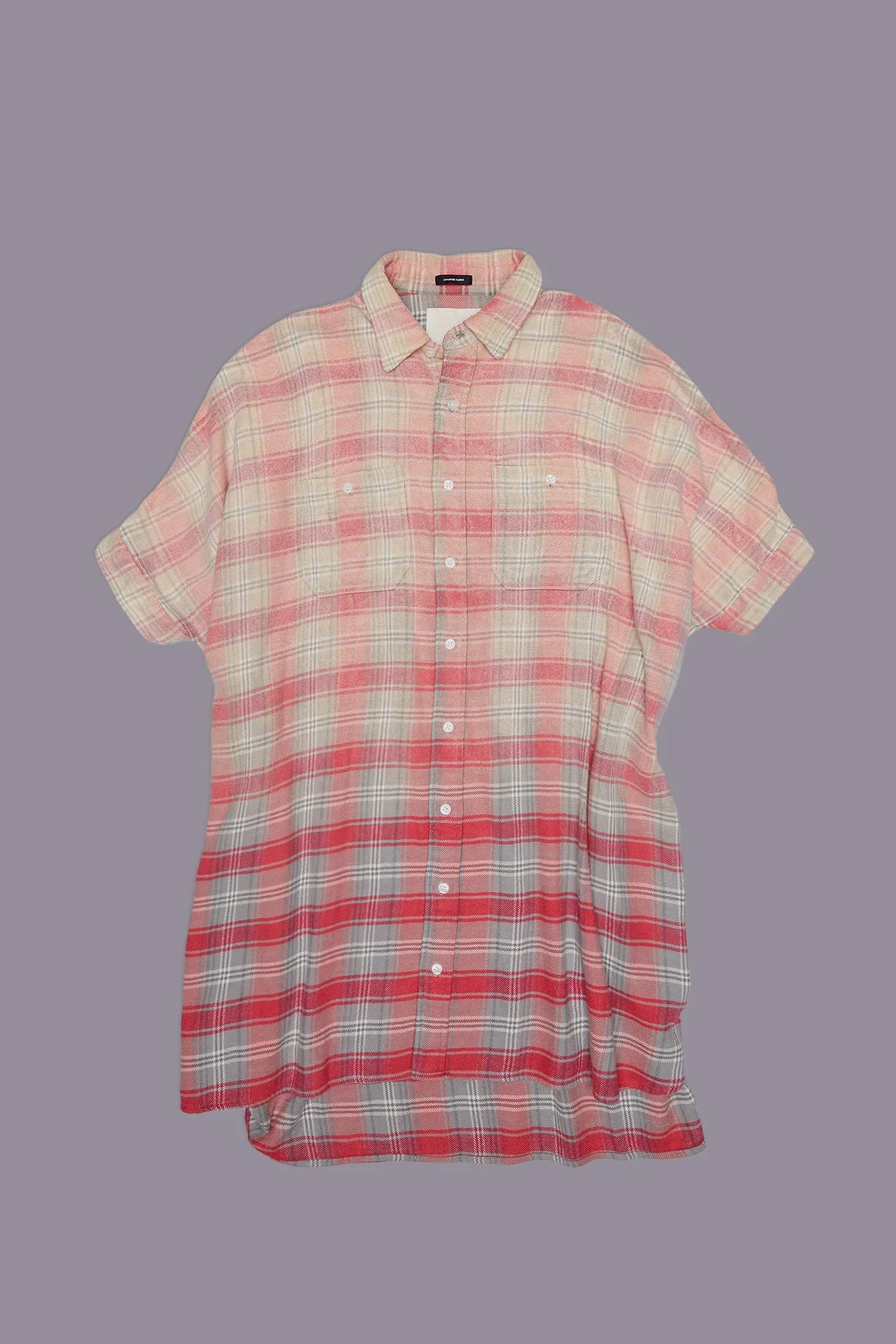 PLAID OVERSIZED BOXY SHIRTDRESS - BLEACHED OUT PINK/GREY PLAID