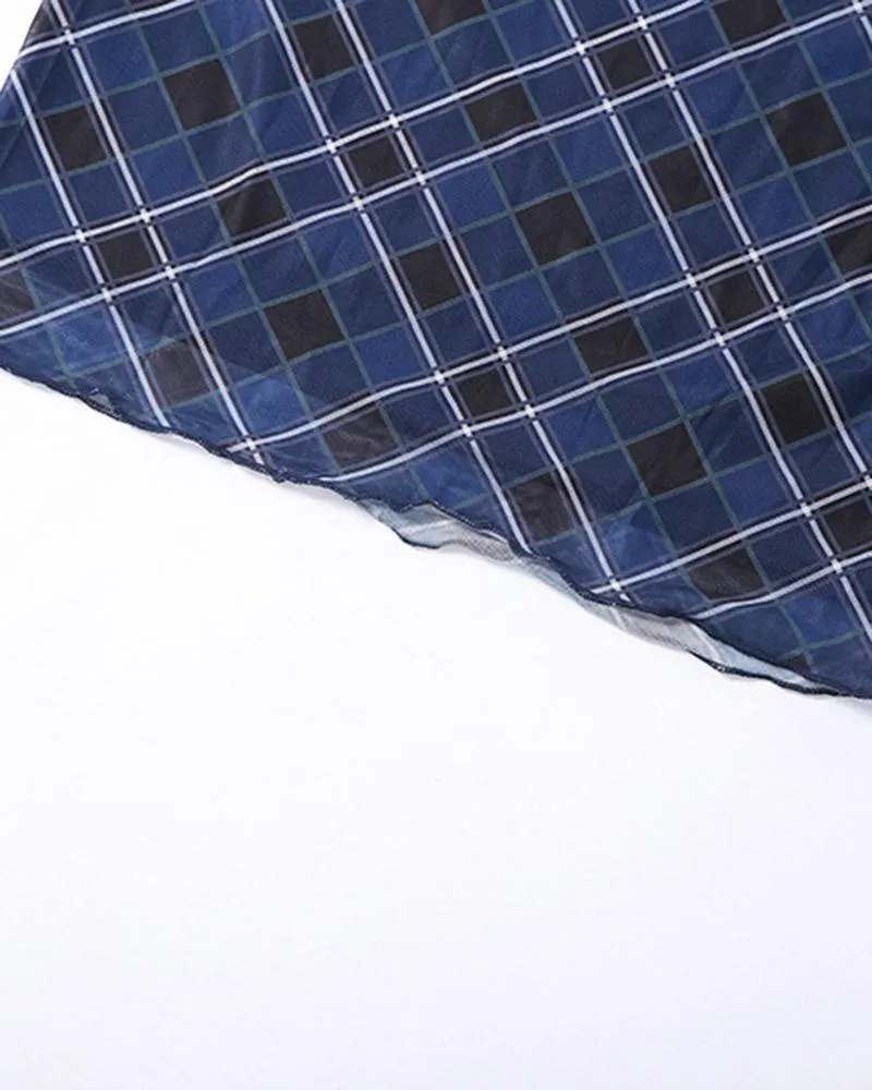 Plaid Print Mesh Skirt
