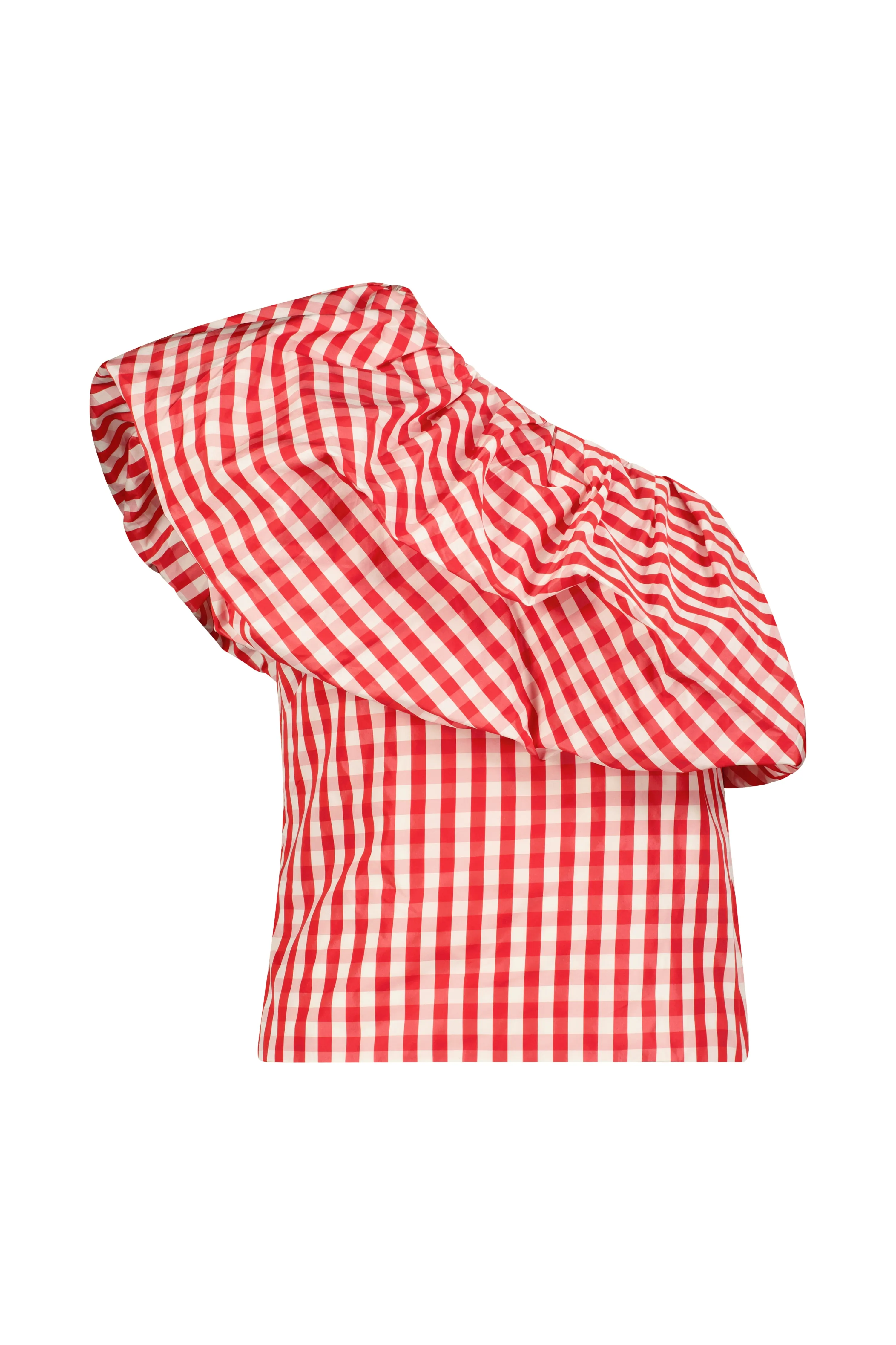 PLAID TAFFETA ONE SHOULDER TOP