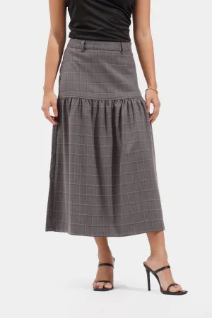 Plaid Tiered Midi Skirt