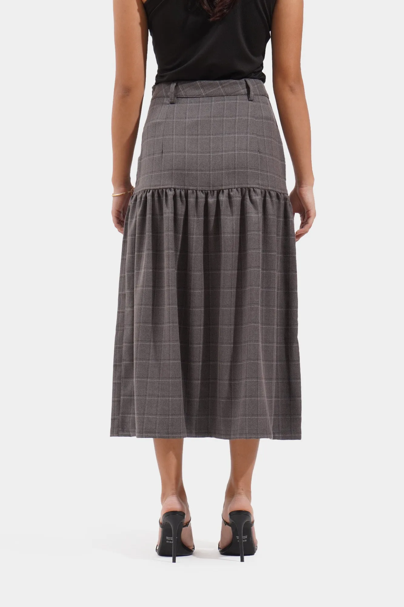 Plaid Tiered Midi Skirt