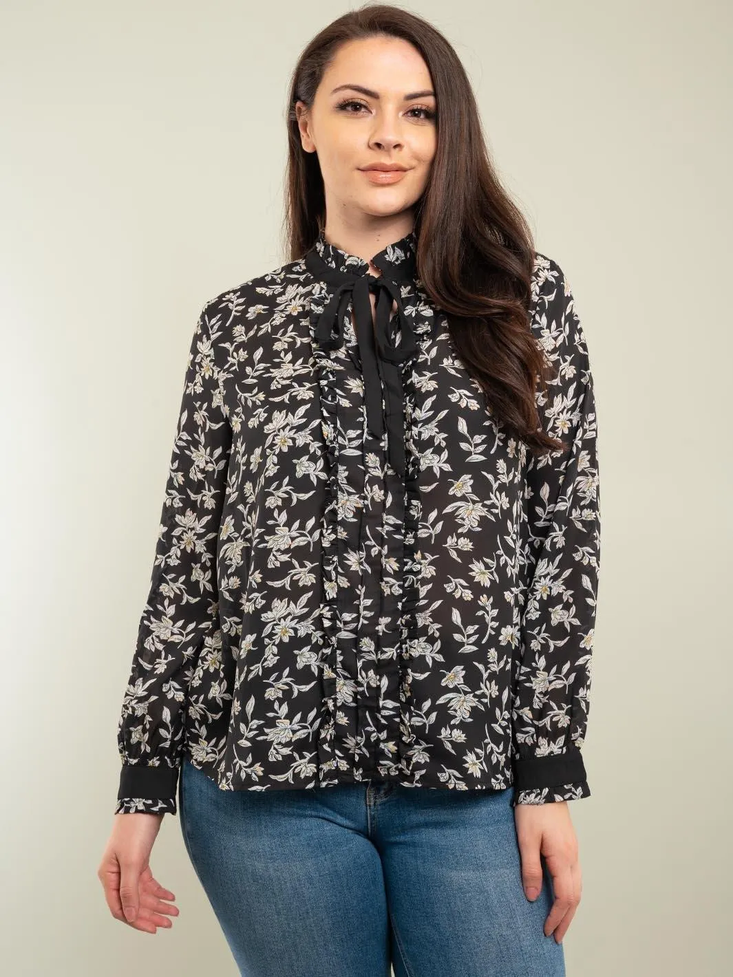 PLUS SIZE LONG SLEEVE FLORAL TOP