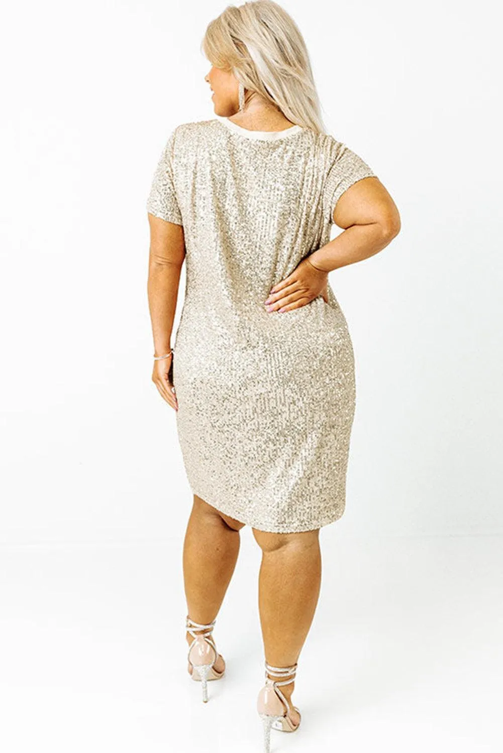 Plus Size Sequin T-shirt Dress with Short Sleeves