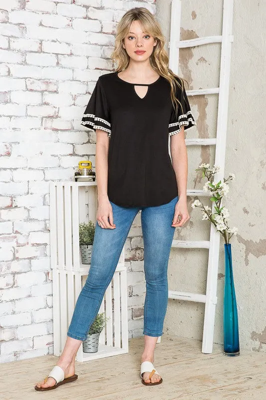 Pom Pom Flutter Sleeve Knit Top