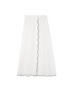 Poplin Scalloped Trim Flare Skirt