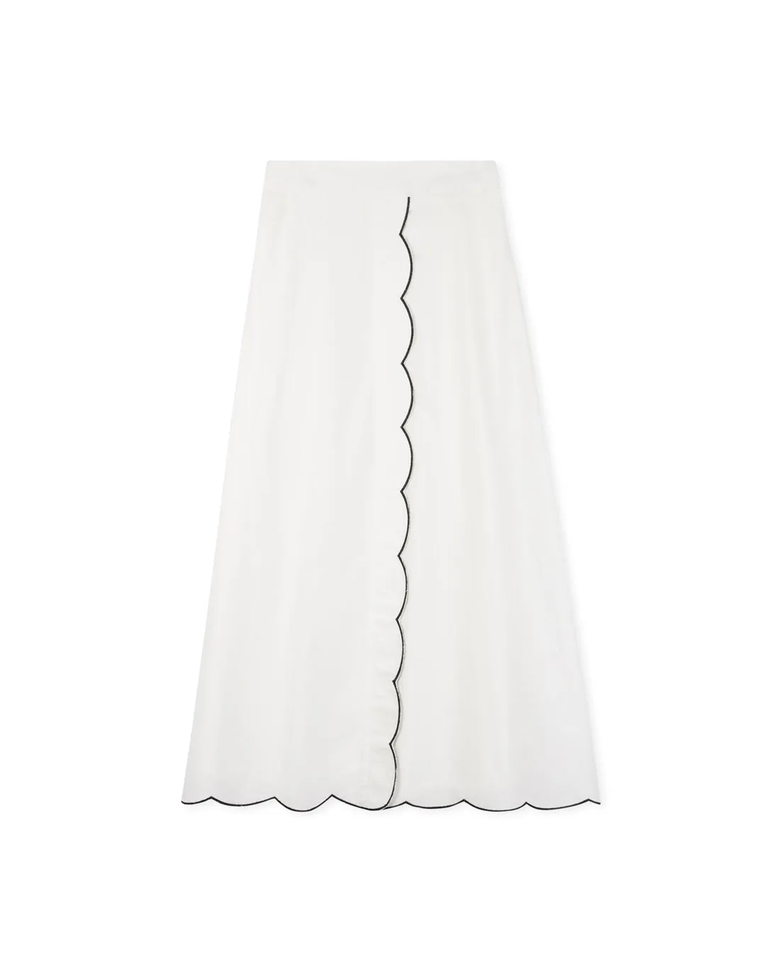 Poplin Scalloped Trim Flare Skirt