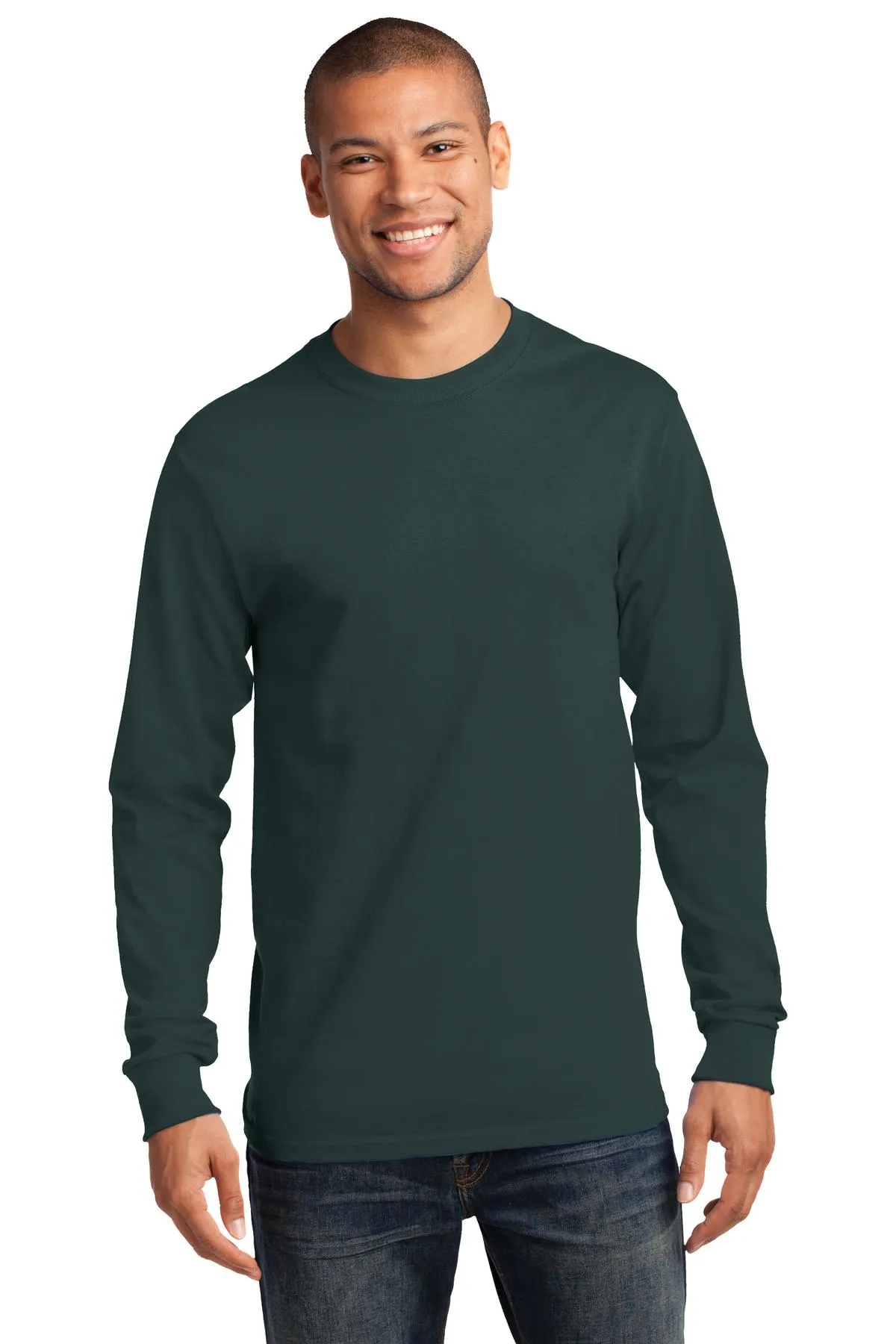 Port & Company Long Sleeve Essential Tee. PC61LS Dark Green