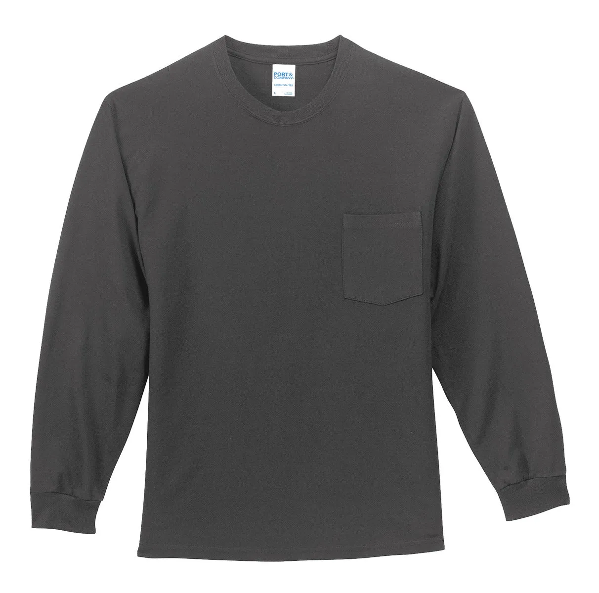 Port & Company Tall Long Sleeve Essential Pocket Tee. PC61LSPT Charcoal Tall