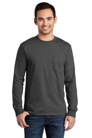 Port & Company Tall Long Sleeve Essential Pocket Tee. PC61LSPT Charcoal Tall