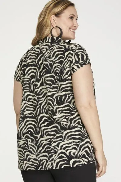 Printed Button Down Cap Sleeve Shirt