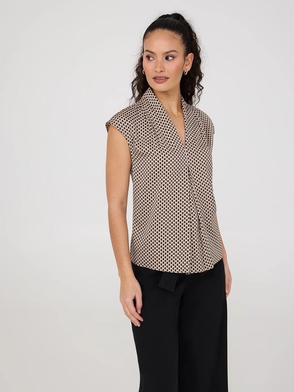 Printed Satin Inverted Pleat Top