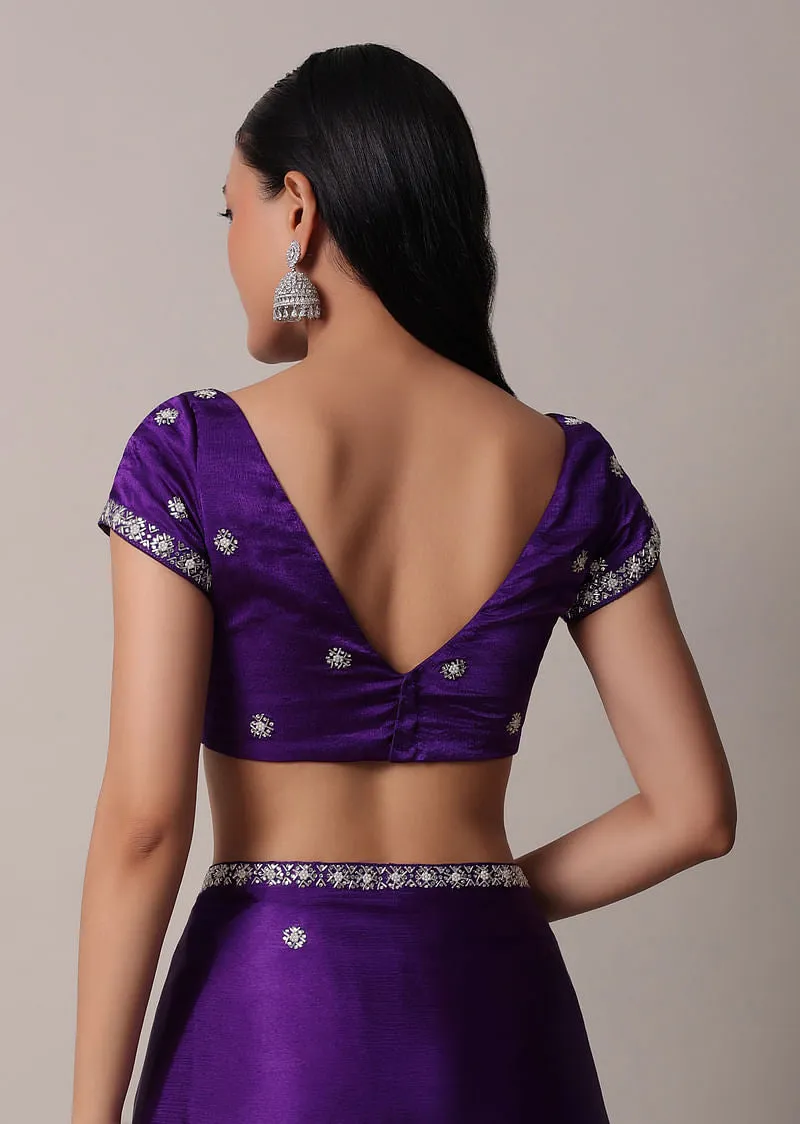 Purple Satin Chinon Saree With Stone Embellishments