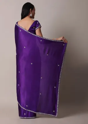 Purple Satin Chinon Saree With Stone Embellishments