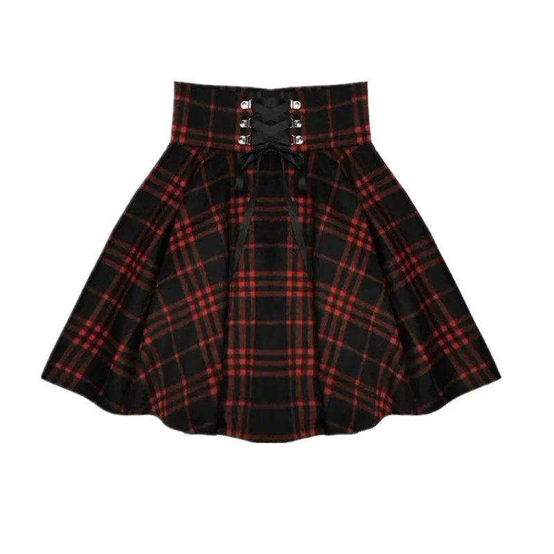 "DARK RED PLAID" SKIRT K071302