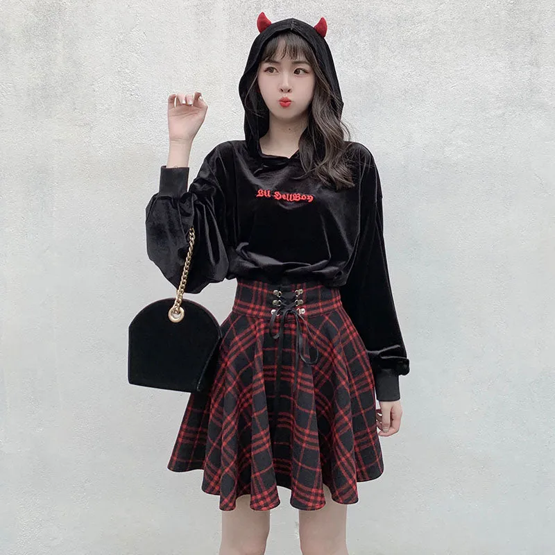 "DARK RED PLAID" SKIRT K071302