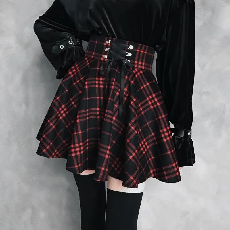 "DARK RED PLAID" SKIRT K071302