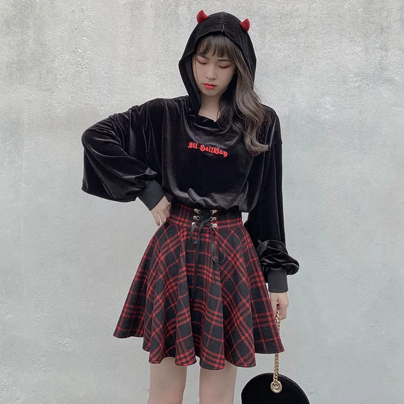 "DARK RED PLAID" SKIRT K071302