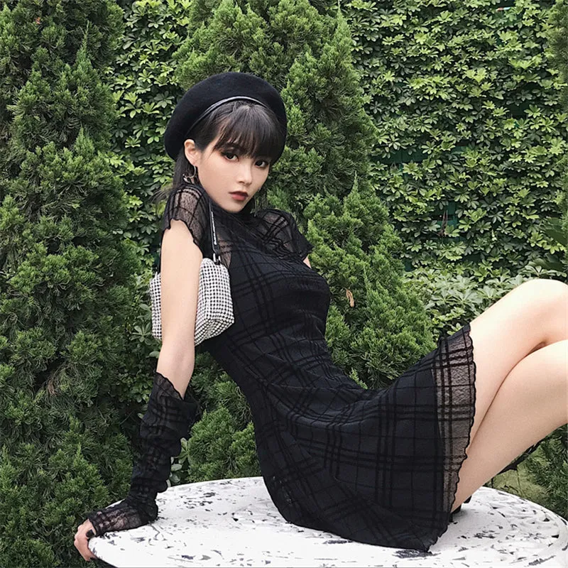 "FLOCKING PLAID" DRESS ( FREE SLEEVES ) N102708