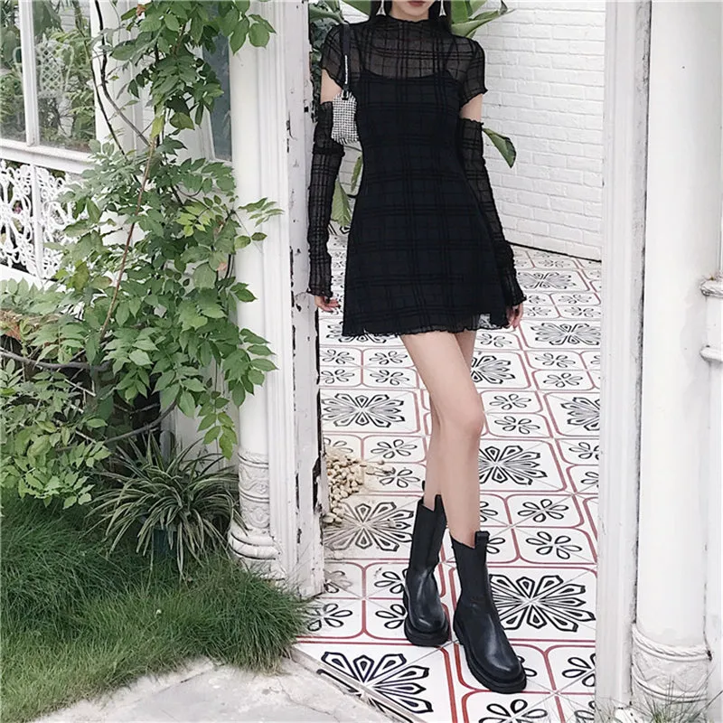 "FLOCKING PLAID" DRESS ( FREE SLEEVES ) N102708