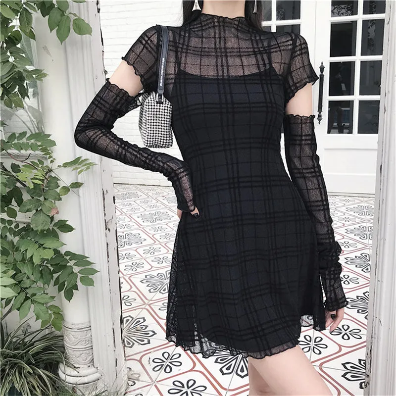 "FLOCKING PLAID" DRESS ( FREE SLEEVES ) N102708