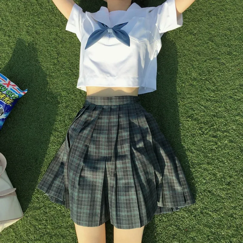 "JK BLACK GREEN PLAID" SKIRT / TIE N073019