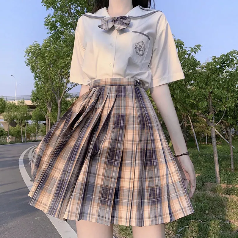 "JK GRAY BROWN PLAID" SKIRT/TIE N073017