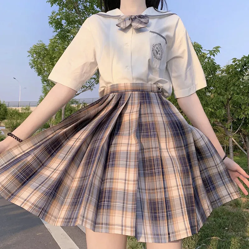 "JK GRAY BROWN PLAID" SKIRT/TIE N073017