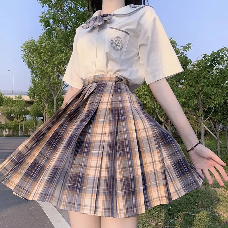 "JK GRAY BROWN PLAID" SKIRT/TIE N073017