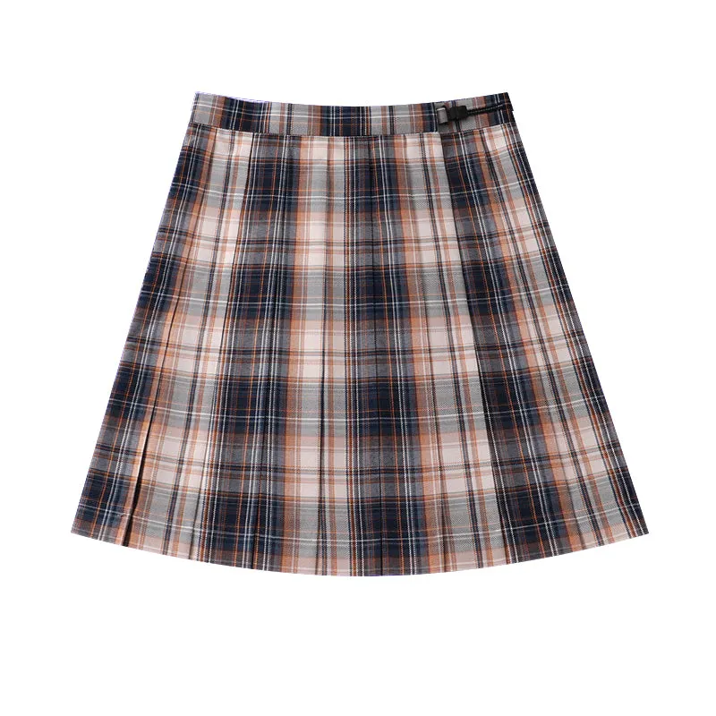 "JK GRAY BROWN PLAID" SKIRT/TIE N073017
