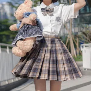 "JK GRAY BROWN PLAID" SKIRT/TIE N073017