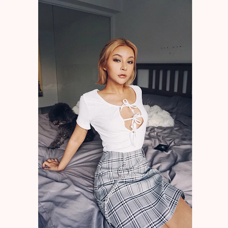 "VINTAGE PLAID" SKIRT WITH CHAIN K053101