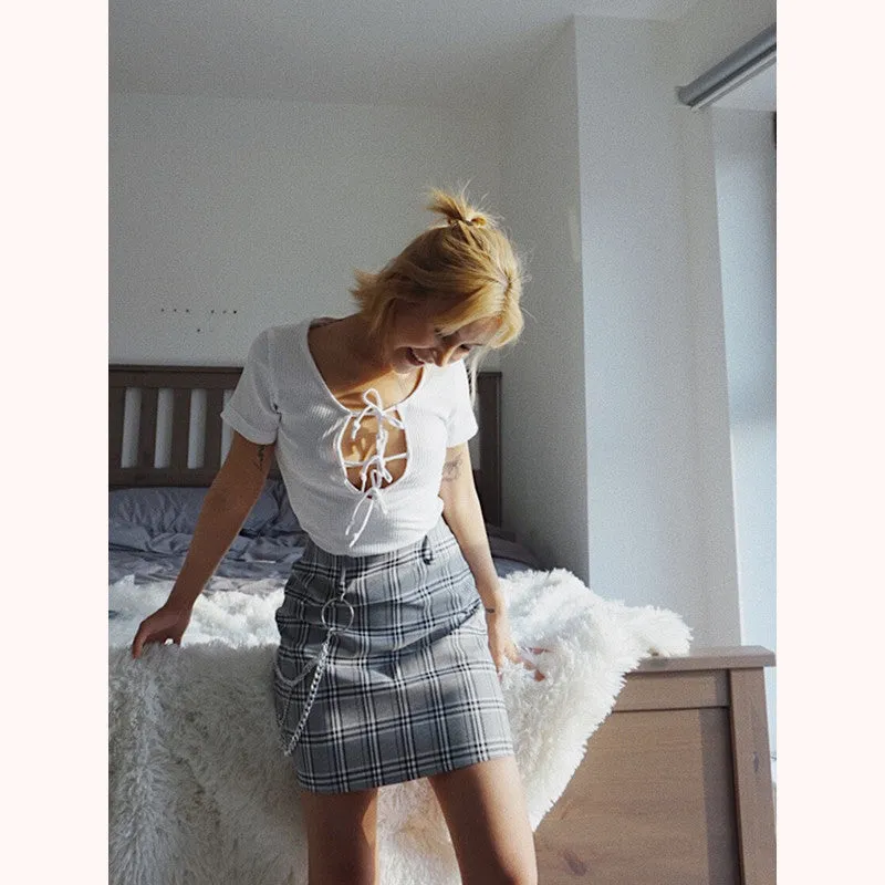 "VINTAGE PLAID" SKIRT WITH CHAIN K053101