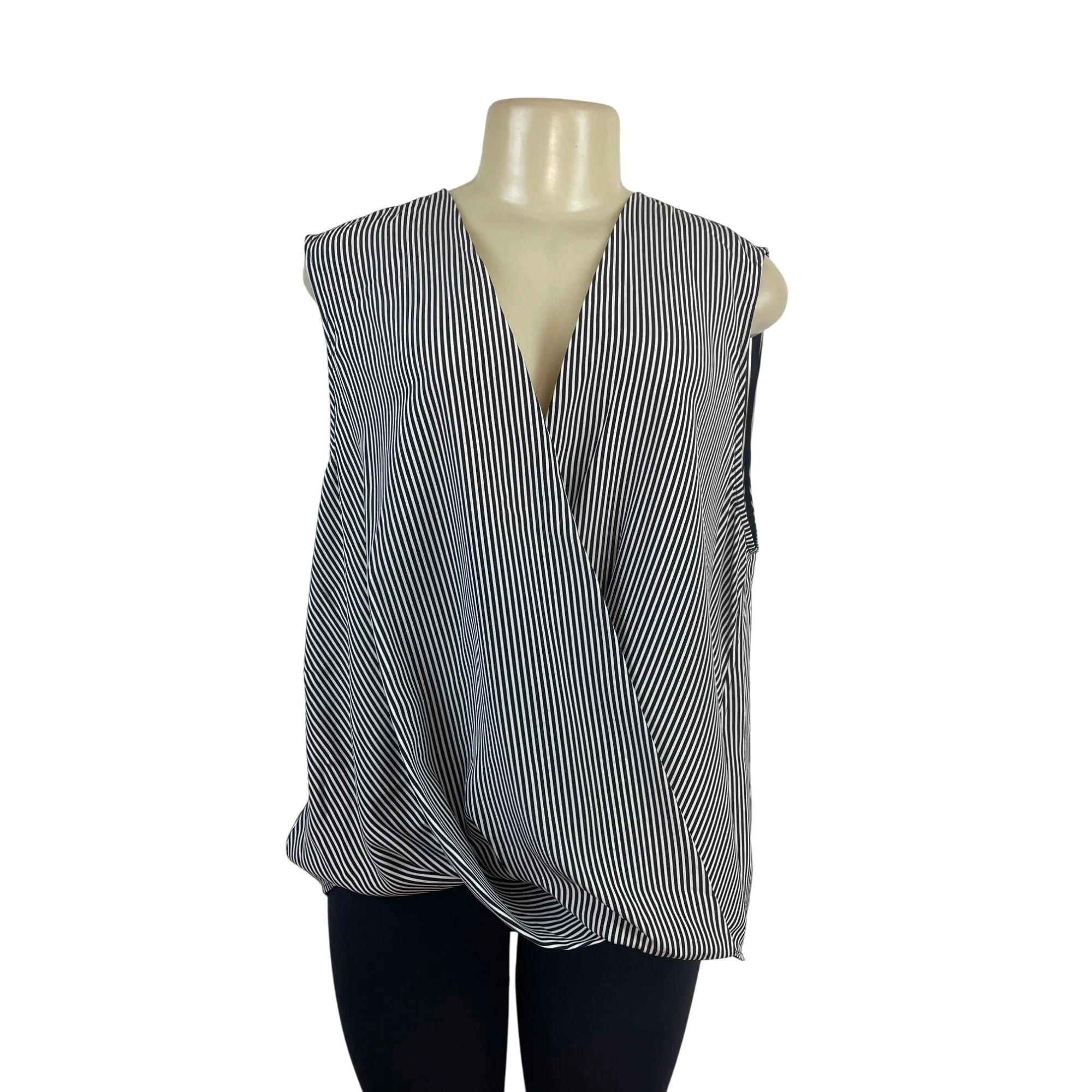 Rag & Bone Womens Black & White Striped Silk Sleeveless Wrap Blouse Sz XL - New